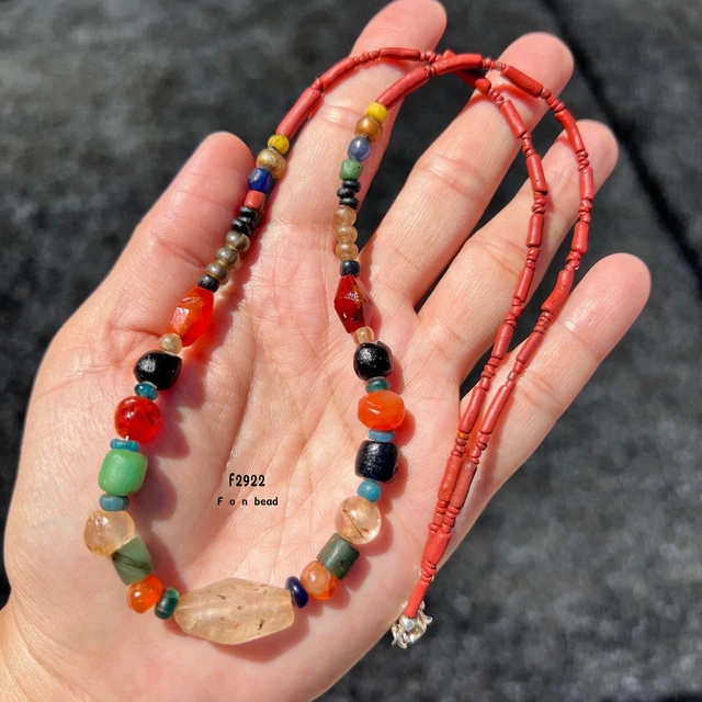 Rare Ancient Glass Beads And Mix Stone Beads Necklace #F2922