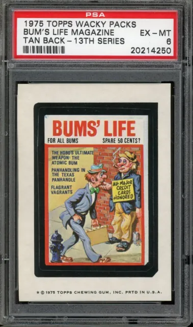 1975 Topps Wacky Packs 13th Series Bum's Life Magazine Tan Back PSA 6