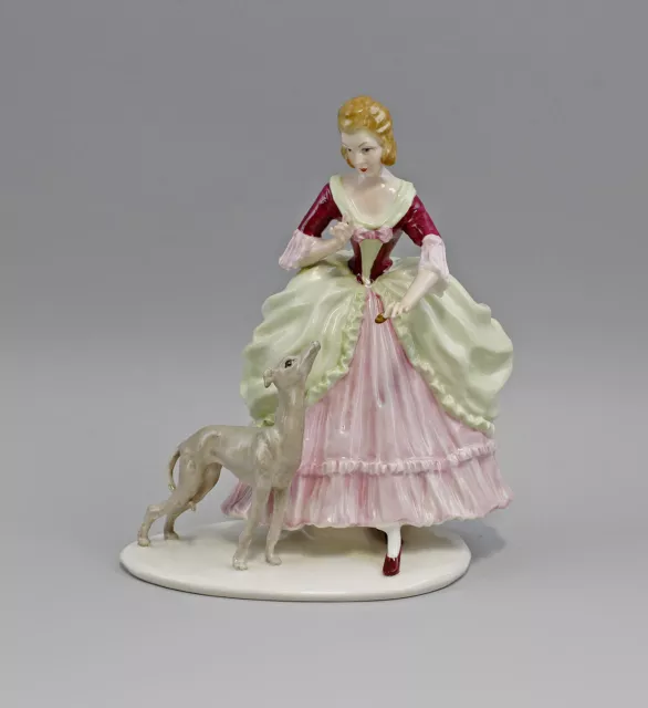 9941799-d Ens Porzellan Figur Thüringen Rokoko-Dame mit Windhund H22cm