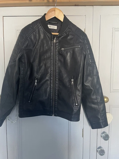 H&M Giacca Biker Ragazzi Finta Pelle Nera, Età 9-10