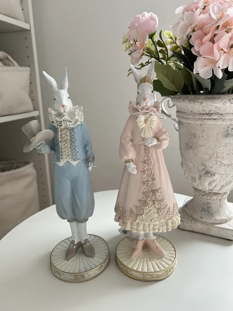 Deko-Figur HASEN-PAAR Umarmt Osterhase Weiß Ostern 20cm Shabby
