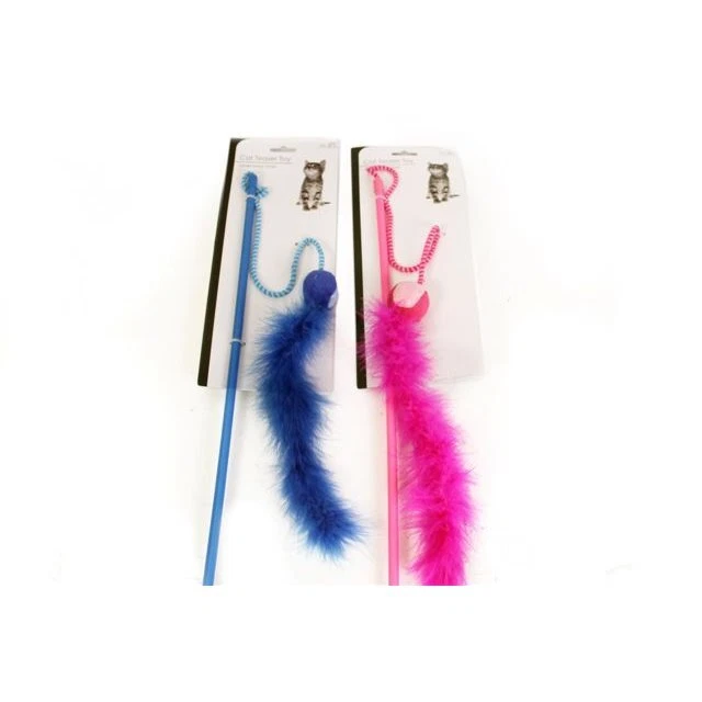 Chat Balle & Plume Teaser Jouet Bleu ou Rose Exercice Et Jouer pour Chats