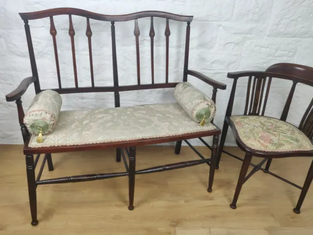 Edwardian Two Seater Settee Sofa Floral Upholstered Antique Delivery Available 2