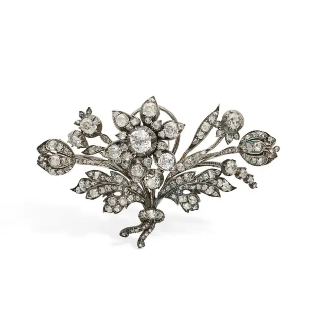 Edwardian Turbulent Brooch Pin 925 Sterling Silver CZ Flower Antique New Jewelry
