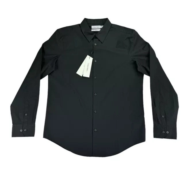Calvin Klein Mens  Slim Fit Stretch Solid Button Down Shirt Black large   $79.50