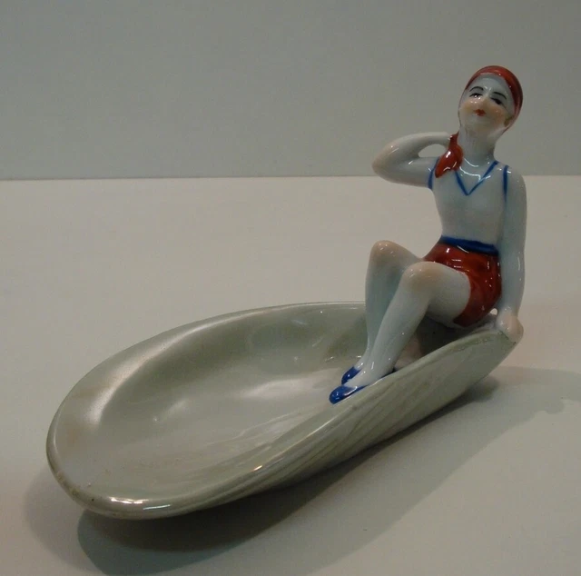 Cuenco Bañista Sexy Art Deco Estilo Art Nouveau Estilo Porcelana Esmaltes