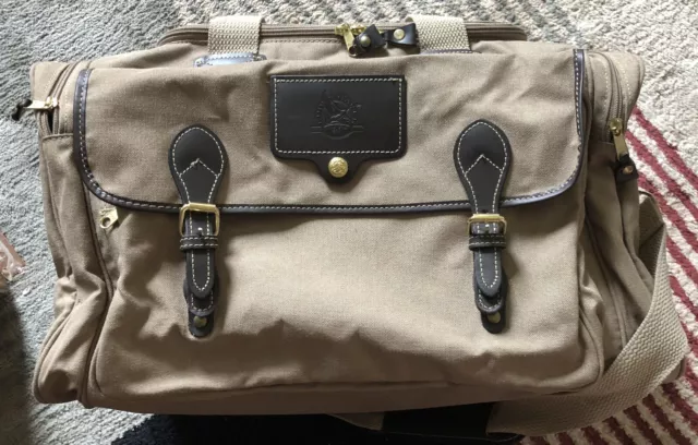 Vintage Eddie Bauer Ford Duffle Bag 20” Tan Canvas / Leather w/ Shoulder Strap