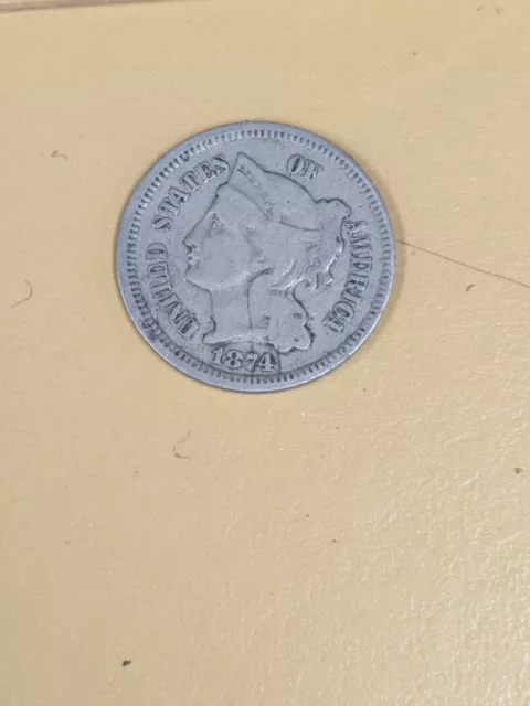 1874 3 Cent Nickel Piece US Coin