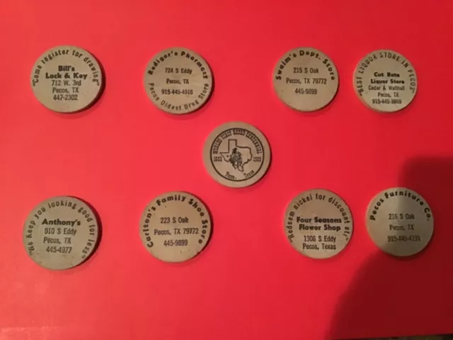 Vintage 1883-1983 World’s First Rodeo Centennial.  Pecos, Texas.  Wooden Nickels