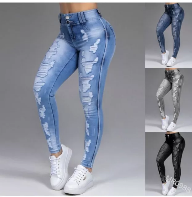 Jeans Hose Damen blau grau schwarz Risse Stretch  Röhrenjeans lange Beine