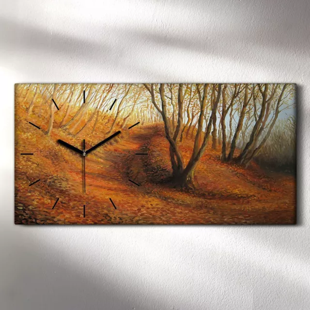 Horloge décorative sur toile 60x30 peinture forêt arbres automne feuilles
