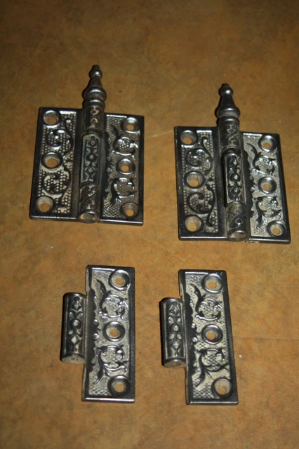 Matched Pair Cast Iron Antique Ornate Eastlake Victorian Steeple Pin Door Hinges