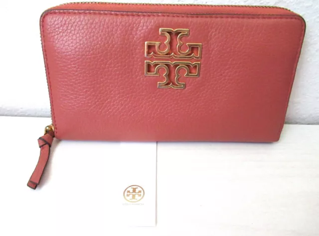 Tory Burch Britten Zip Continental Leather Wallet Clutch Tramonto/ Salmon EUC
