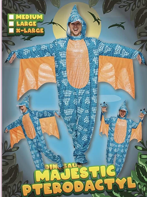 NEW XL Adult Majestic Pterodactyl Dinosaur Costume with Wings Orange Blue