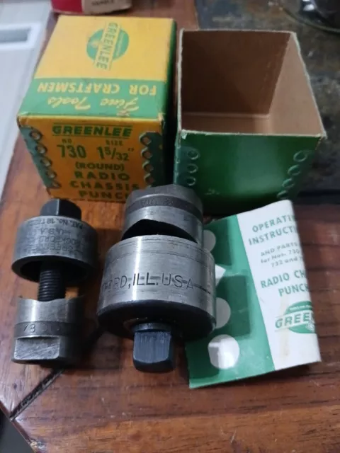 Nos Lot of 2 Greenlee No. 730 1-5/32" & 7/8" Round Radio Chassis Knockout Punch