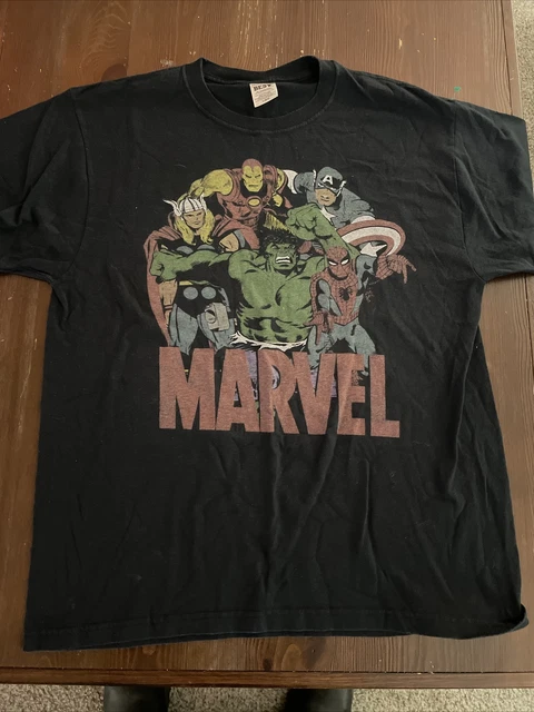 Marvel Legendary Men's T-Shirt - Black, Features Spider-Man, Hulk, Thor, Iron Man, Black Panther & More