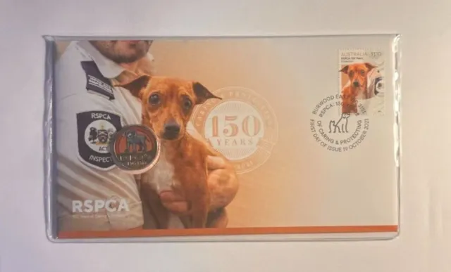 2021 Australia PNC RSPCA 150 Years Dog $1 Dollar Coloured Coin & Stamp