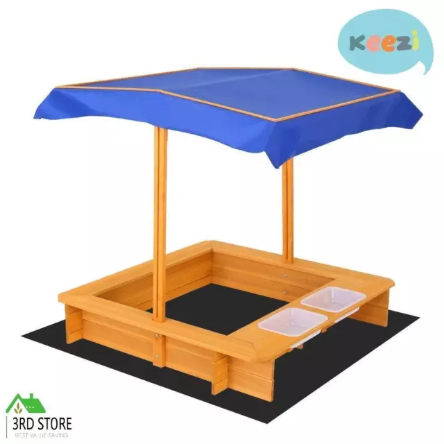 Keezi Kids Sandpit Outdoor Toys Wooden Play Sand Pit Water Box Canopy Children