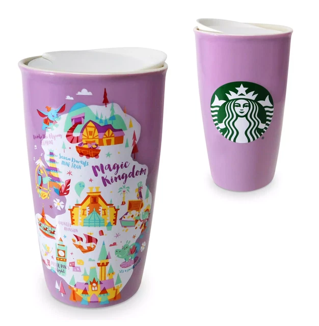 DISNEY PARKS STARBUCKS Magic Kingdom Purple Ceramic Tumbler 12oz Travel