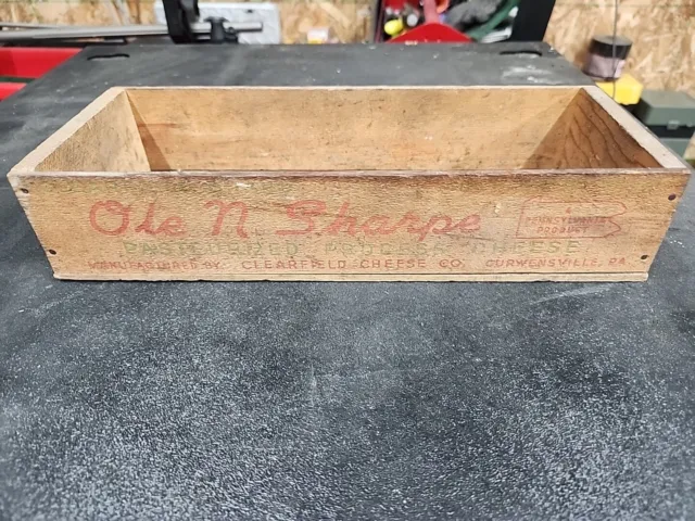 Vtg Clearfield Brand Ole N Sharpe Pasteurized Process 5 Pound Wooden Cheese Box