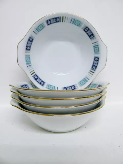 Noritake RC Blue Ribbon 770 - 5 Lugged Cereal Bowls vgc (6") 1960/70s