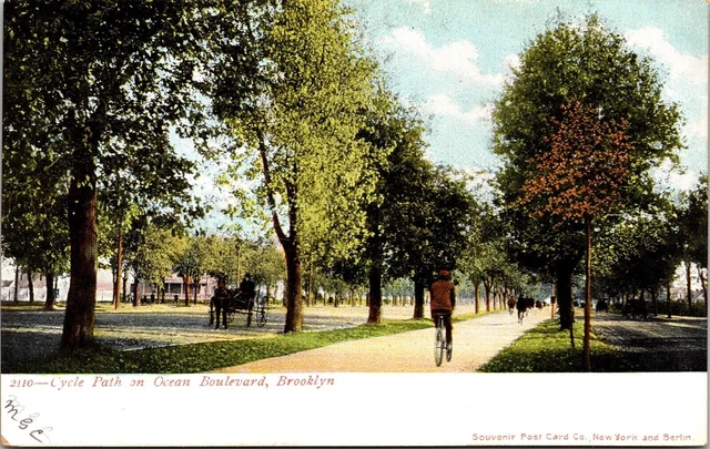 Cycle Path Ocean Blvd Boulevard Brooklyn NY New York Antique Postcard UDB UNP