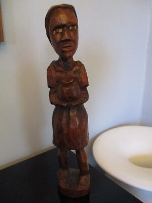African Primitive Hand Carved Woman With Pot Wood Sculpture Tribal Art Statue!