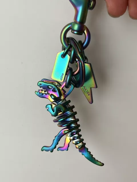 Coach Rexy Dinosaur RAINBOW OIL SLICK Hologram Metal Keychain Bag Charm NWT!