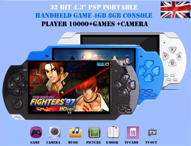 4.3'' 32Bit 10000 Games Built-In Handheld Video Game Console Player 8GB & 4GB UK