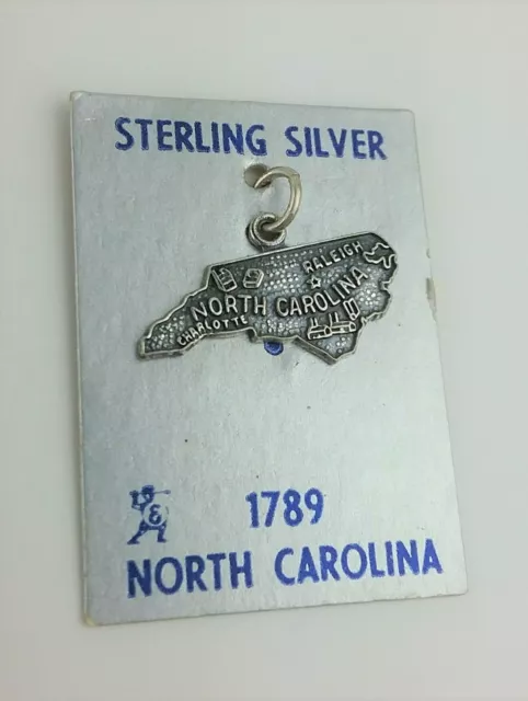 North Carolina Charm Sterling 925 Silver 25x17mm 1789 Tar Heel State 3