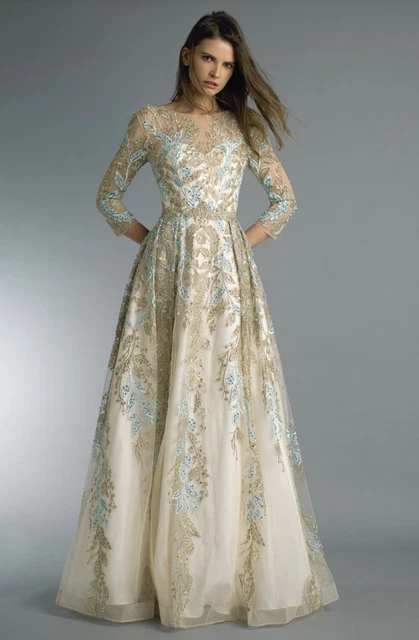 BASIX BLACK LABEL D8674L Gold/blue Long dress RRP$995 BNWT modest wedding  lengha 299.95 - PicClick UK