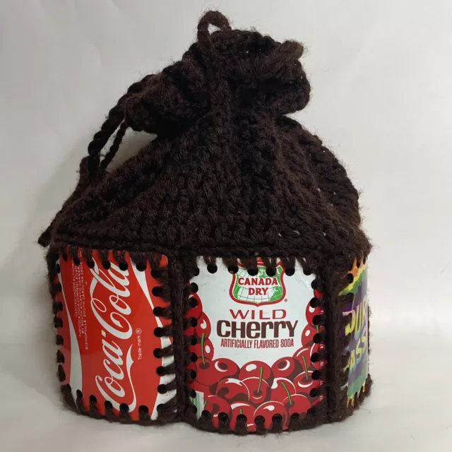 VTG Coke Can Bag Knit Crochet Handmade Wild Cherry Canada Dry Purple Passion