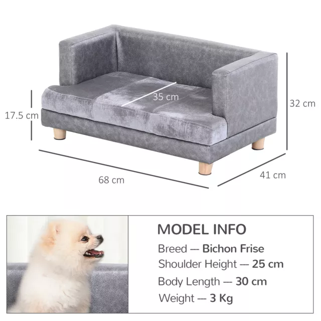 Dog Sofa Bed Kitten Couch Lounge for Small-Sized Dogs, Soft Padded - Grey 2