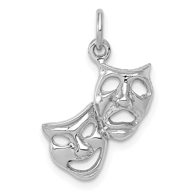14k White Gold Comedy Tragedy Necklace Pendant Charm Art Theater Dance Fine