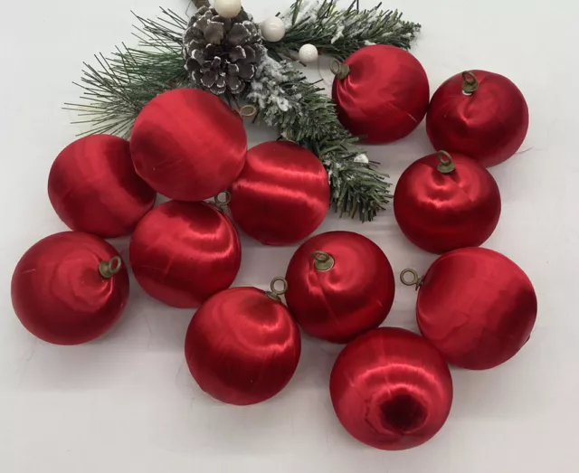 Satin Ball Ornaments Red Unbreakable Approx 2” Qty 12 Styrofoam Vintage