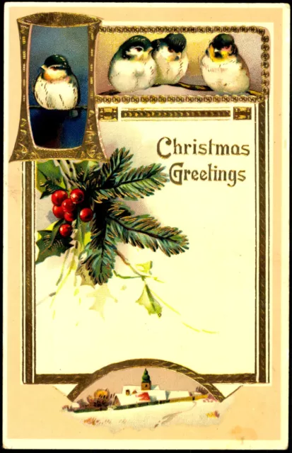 Weihnachten c 1910 Vogel Motiv Gold Tiefdruck CHRISTMAS Präge Litho Ak No.217