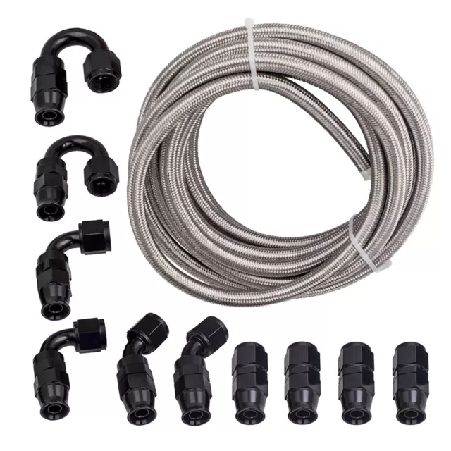 6M AN10 Kraftstoffleitung Schlauch Silber+ 10AN Schwarz Swivel Fittings Kit