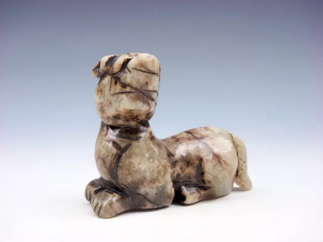 Old Nephrite Jade Stone Carved Sculpture Foo Dog Looking Aside #08242204