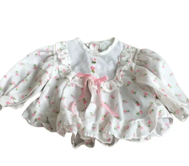 Vintage Floral Pink Shirt Long Sleeve Ruffles Baby Girl 12 Months Flowers