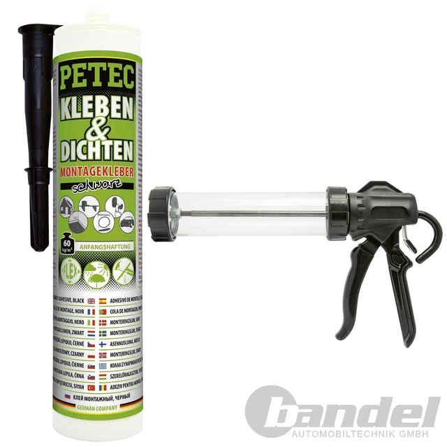 1x PETEC ADESIVO E SIGILLANTE ADESIVO MONTAGGIO NERO 290 ML ADESIVO + PISTOLA ESPRESSA