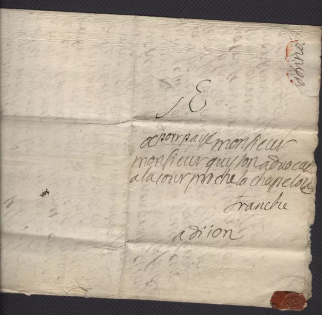Lettre de 1797 port payé franc taxe 3 sols sceau de cire rouge texte pour DIJON