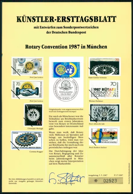 Brd Künstler-Etb 1987/17 Rotary München Künstler-Ersttagsblatt Ltd. Edition