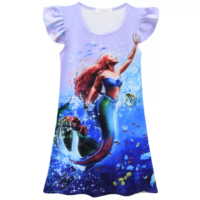 Kids Girls The Little Mermaid Print Sleepwear Dress Pyjamas Nightdress Dress NEW