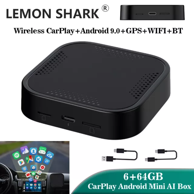 Ai Box 6+64GB GPS Car Wireless Carplay Android Auto 4G LTE Multimedia Adapter