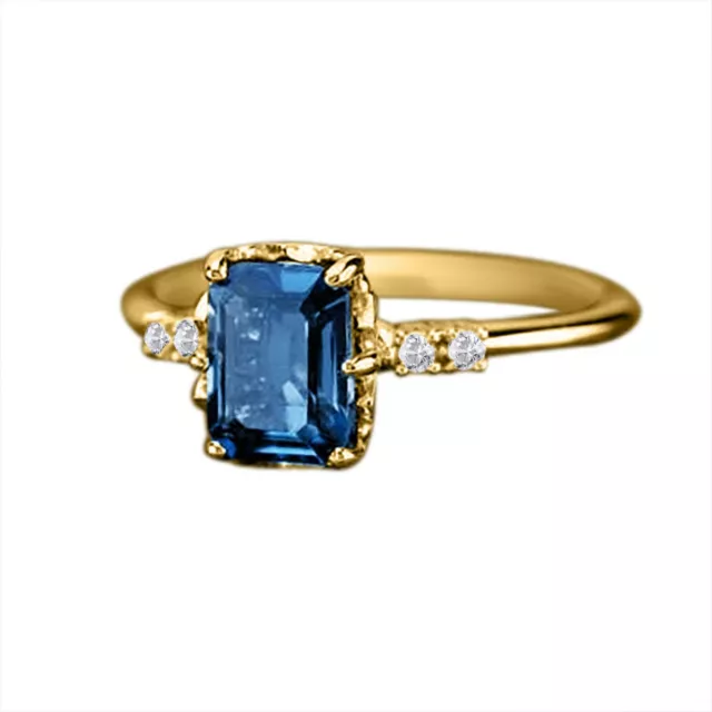 14K or Jaune Plaqué 2Ct Émeraude Coupe Simulé Saphir Femmes Fiançailles Bague