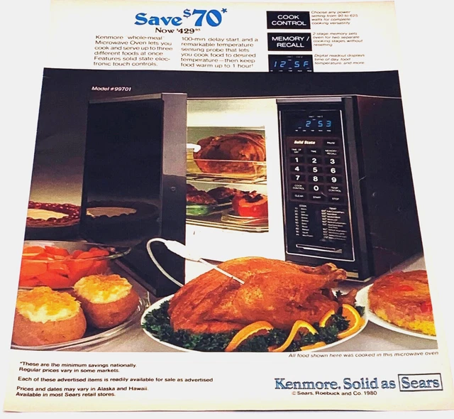 SEARS KENMORE WHOLE Meal Microwave Oven 1980 Vintage Print Ad Turkey