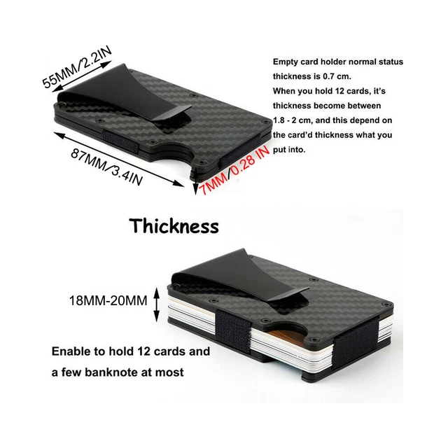 Men RFID Blocking Money Clip Slim Carbon Fiber Credit Card Holder Metal Wallet 12