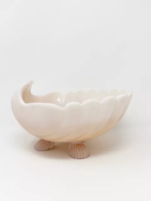 Cambridge Crown Large Sea Shell Footed Bowl Tuscan Style Pink Milk Glass Vintage
