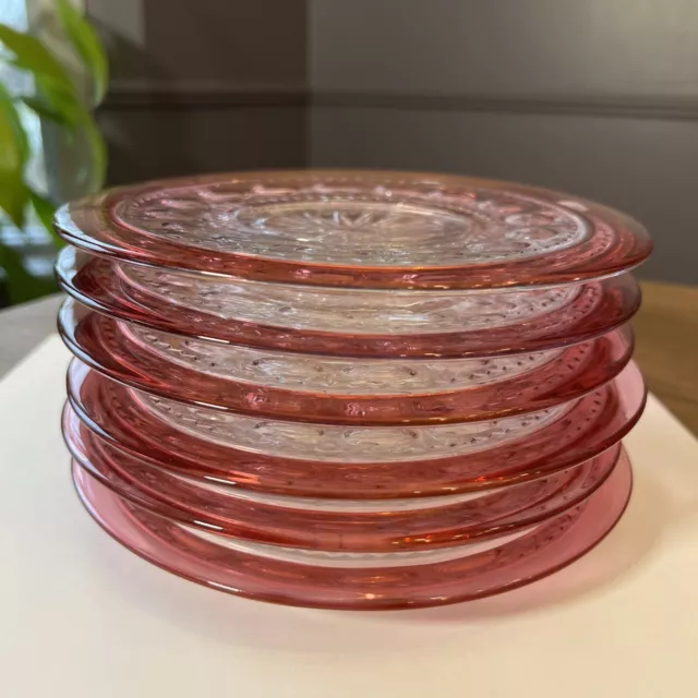 6 TIFFIN FRANCISCAN Kings Crown Ruby Red Cranberry Flash Glass Thumbprint Plates