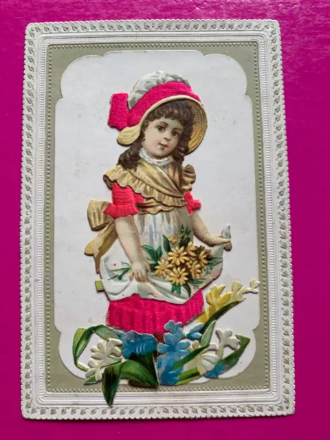 Santino Holy Card Del 900, Merlettato Con Ragazza In Rilievo - Rif. 11231